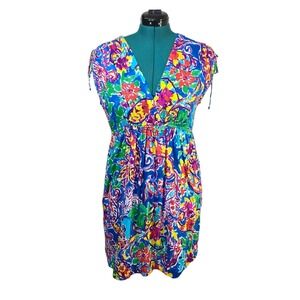 LAUREN Ralph Lauren Colorful Dress Floral Tropical‎ Swim Cover Cruise Cotton M
